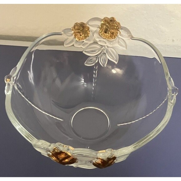 Vintage Mikasa Gilded Rose Gold Accented Frosted Leaf Crystal Clear  fruit Bowl - Picture 2 of 16